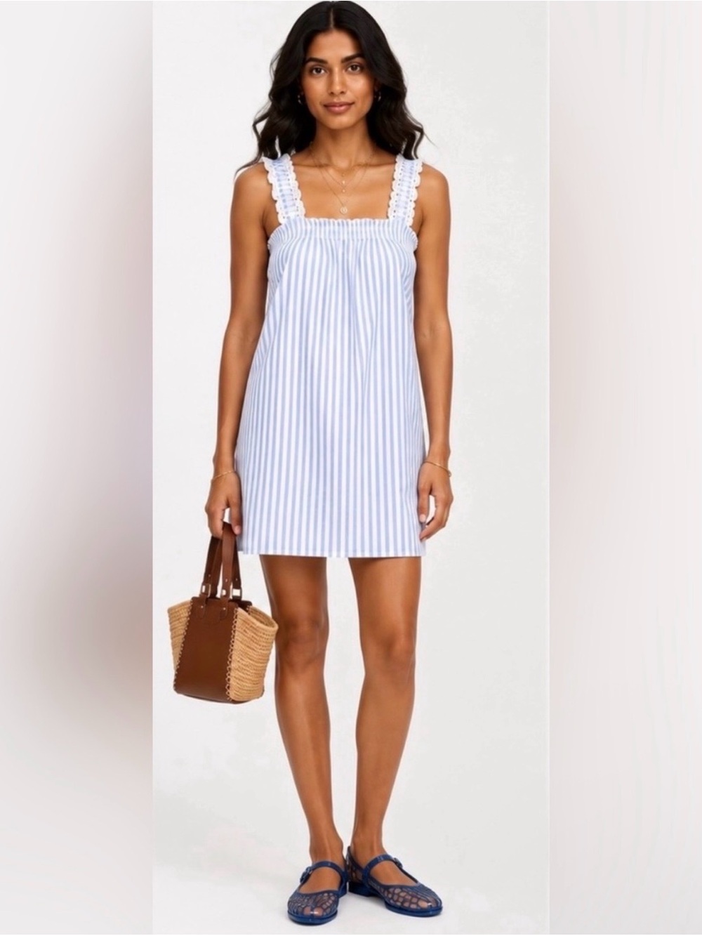 Ondine Mini Dress in Striped Double Cotton Poplin CU783